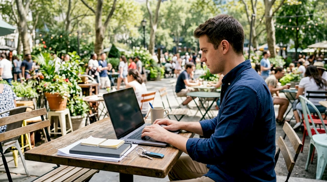 Man managing Google Business Profile on laptop