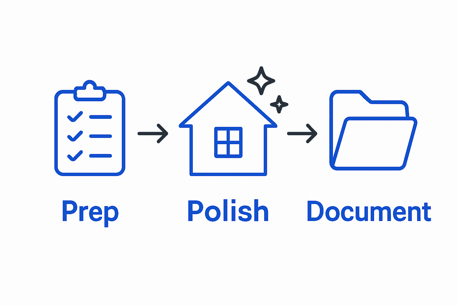 Infographic showing home appraisal steps: preparation, curb appeal, and documentation.