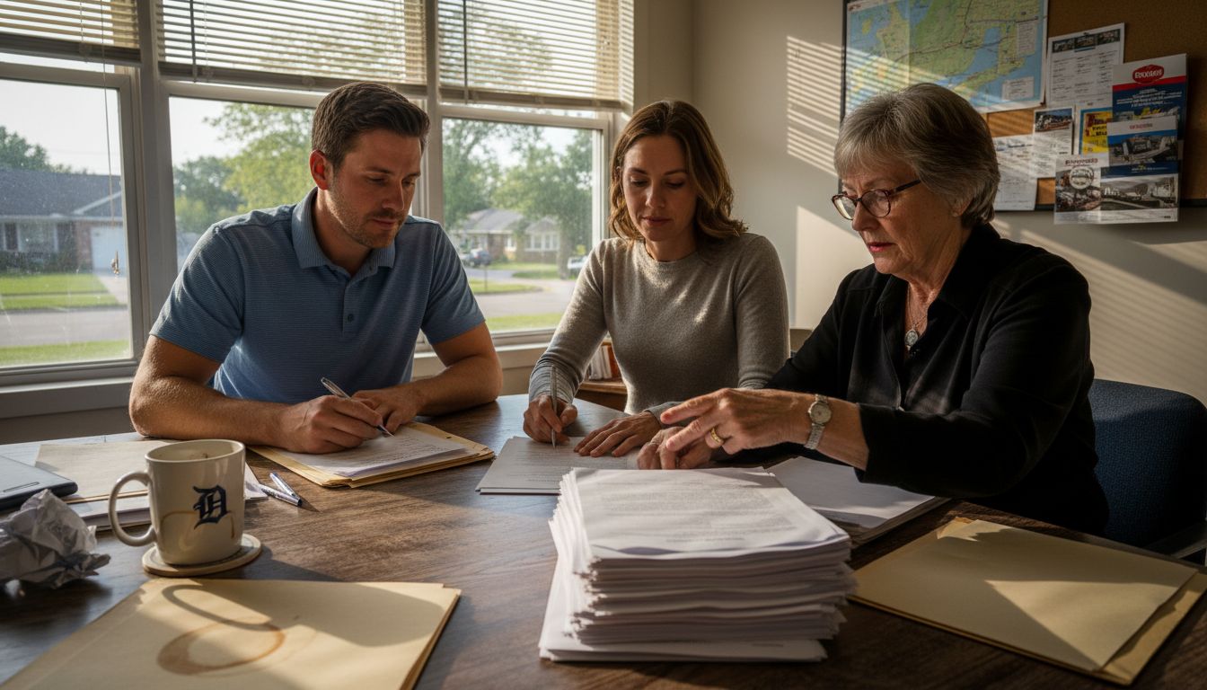 Michigan couple signing land contract papers