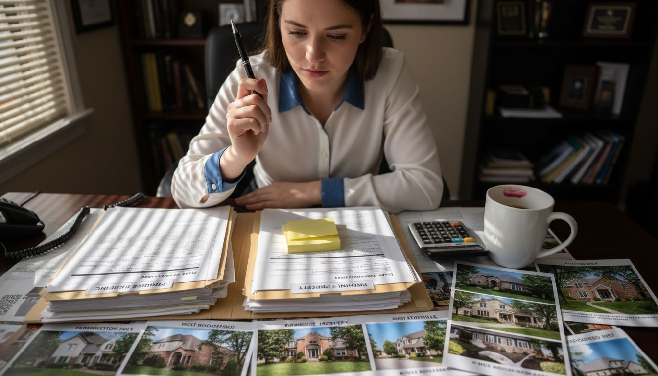 Agent comparing principal and rental paperwork