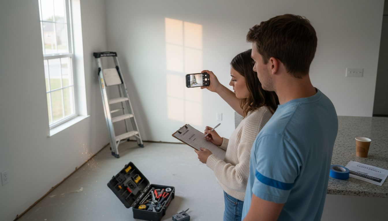 Couple verifying home repairs before closing