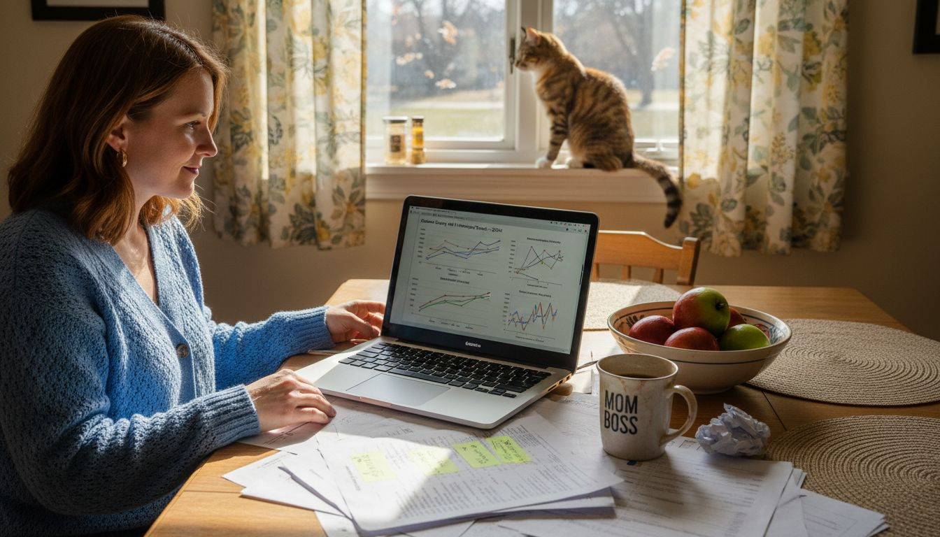 Realtor analyzing market dynamics in kitchen
