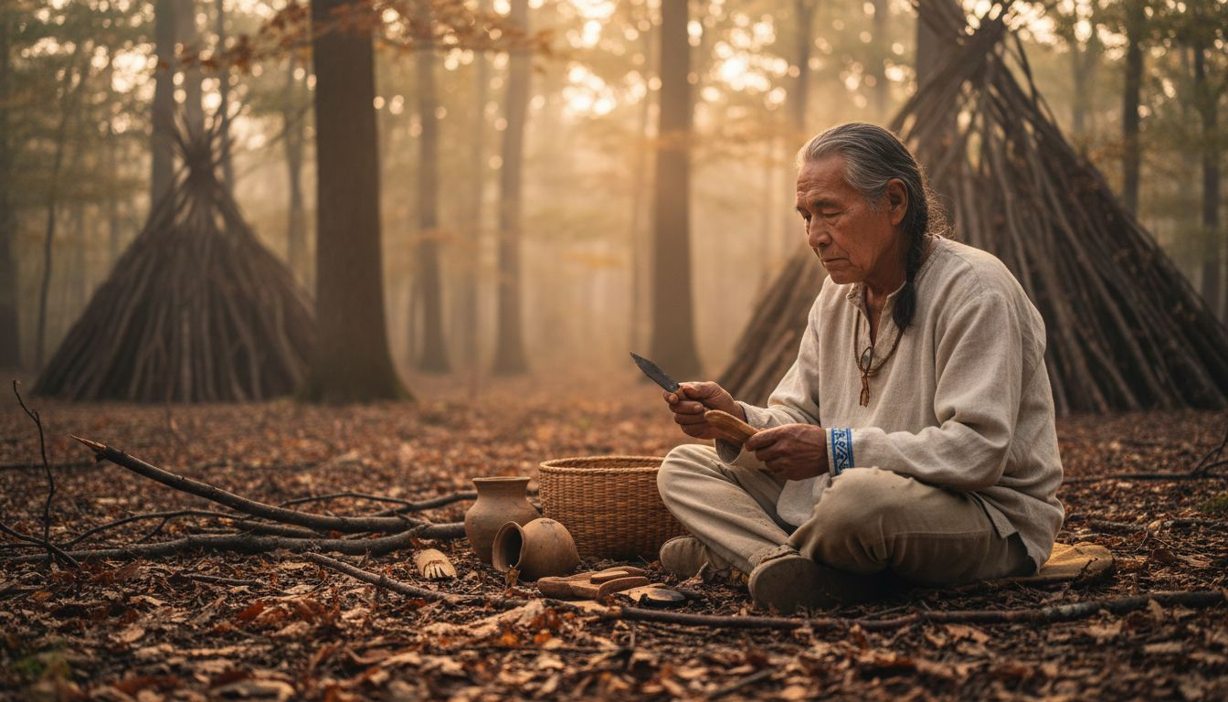 Native American carving tool near forest clearing