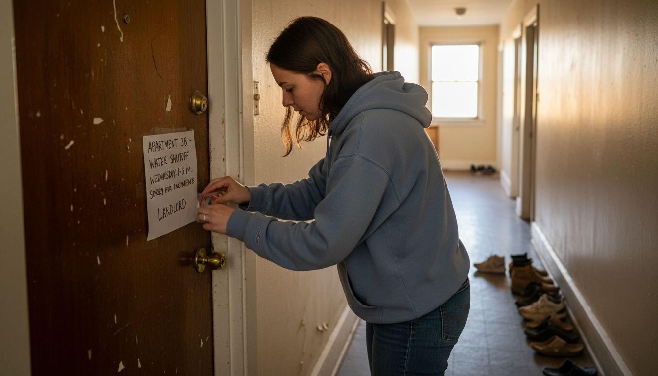 Tenant posting notice in apartment hallway
