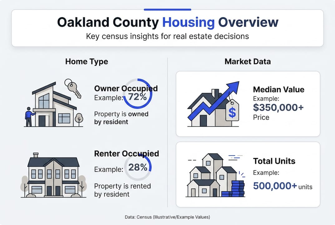 Infographic displaying Oakland County housing metrics