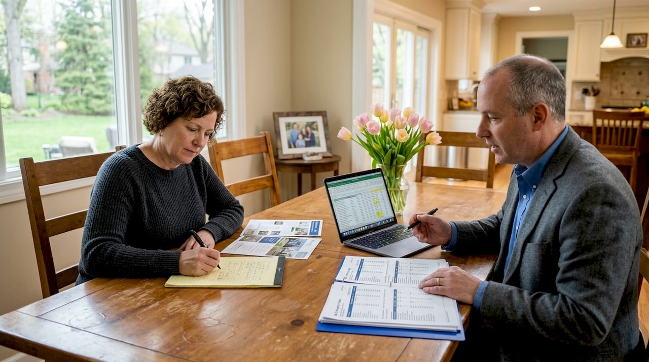 Agent advising homeowner on pricing strategy