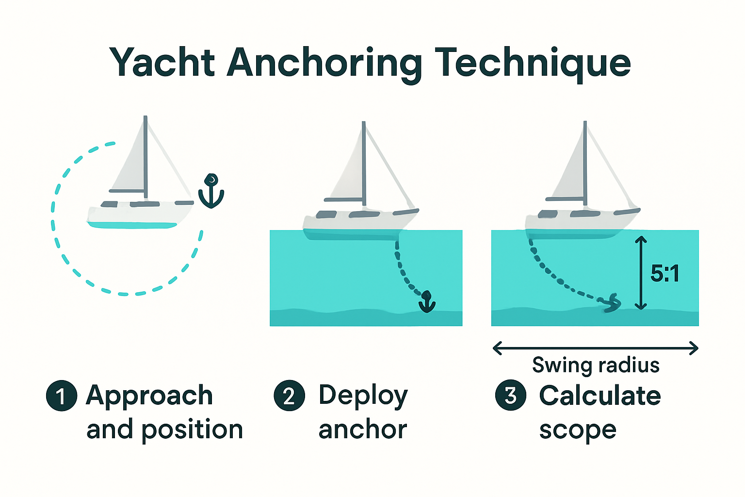 Step-by-step visual guide to yacht anchoring process