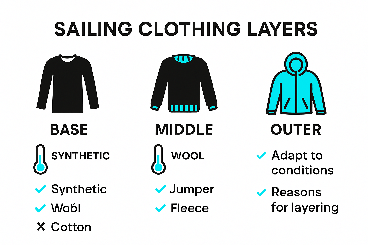 Sailing clothing layers visual breakdown