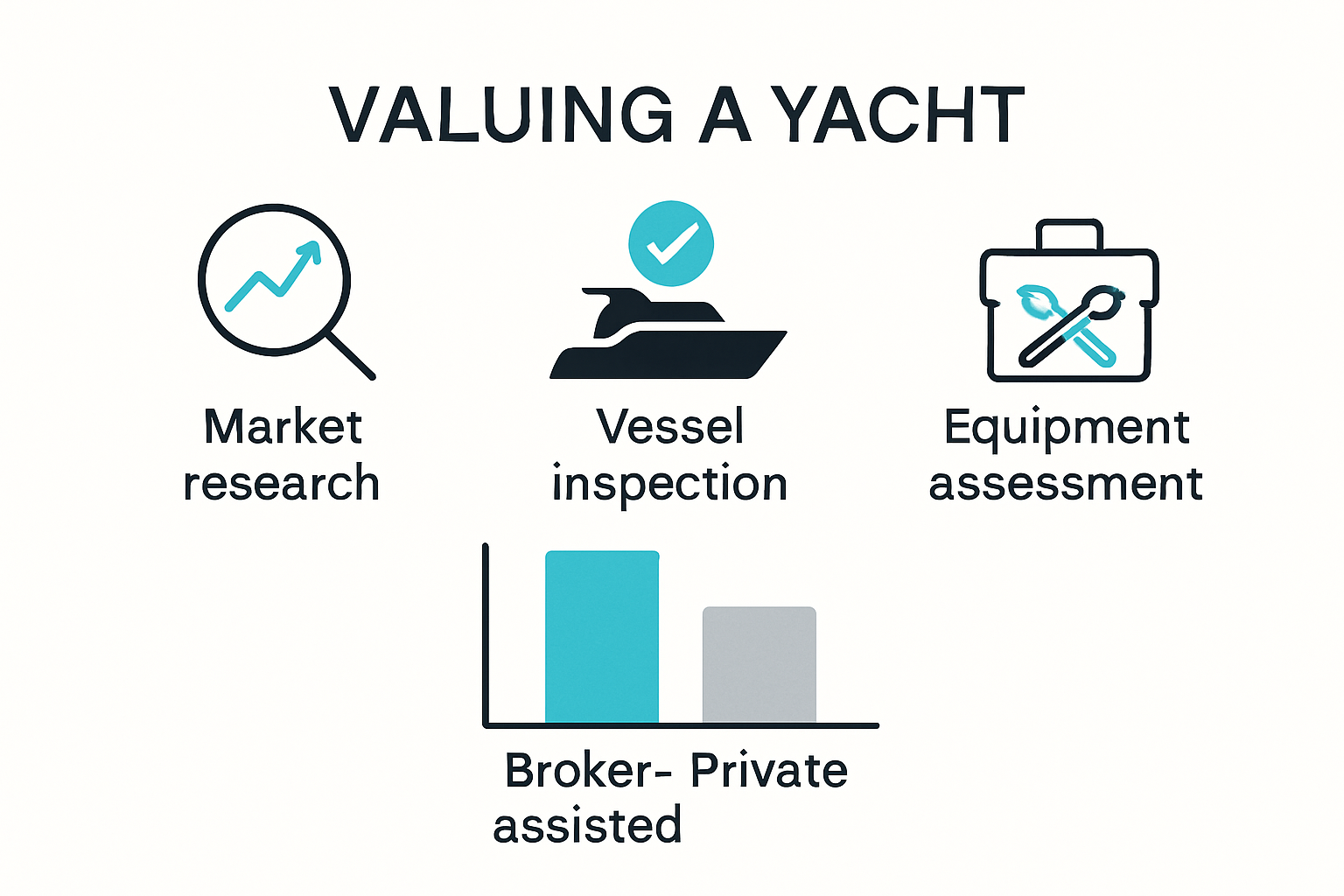 Infographic showing yacht valuation and broker sales steps