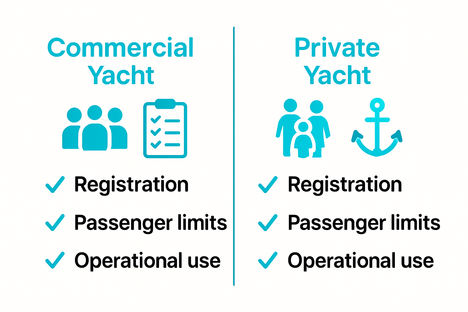commercial vs private yacht comparison infographic