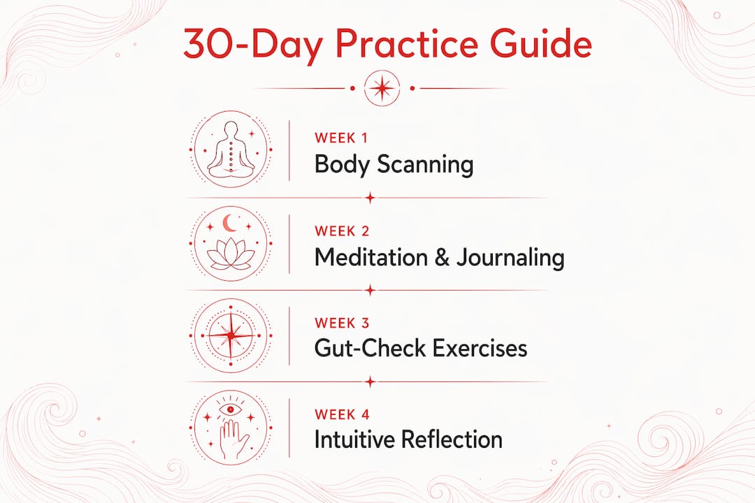 Infographic showing stages of 30-day intuition practice