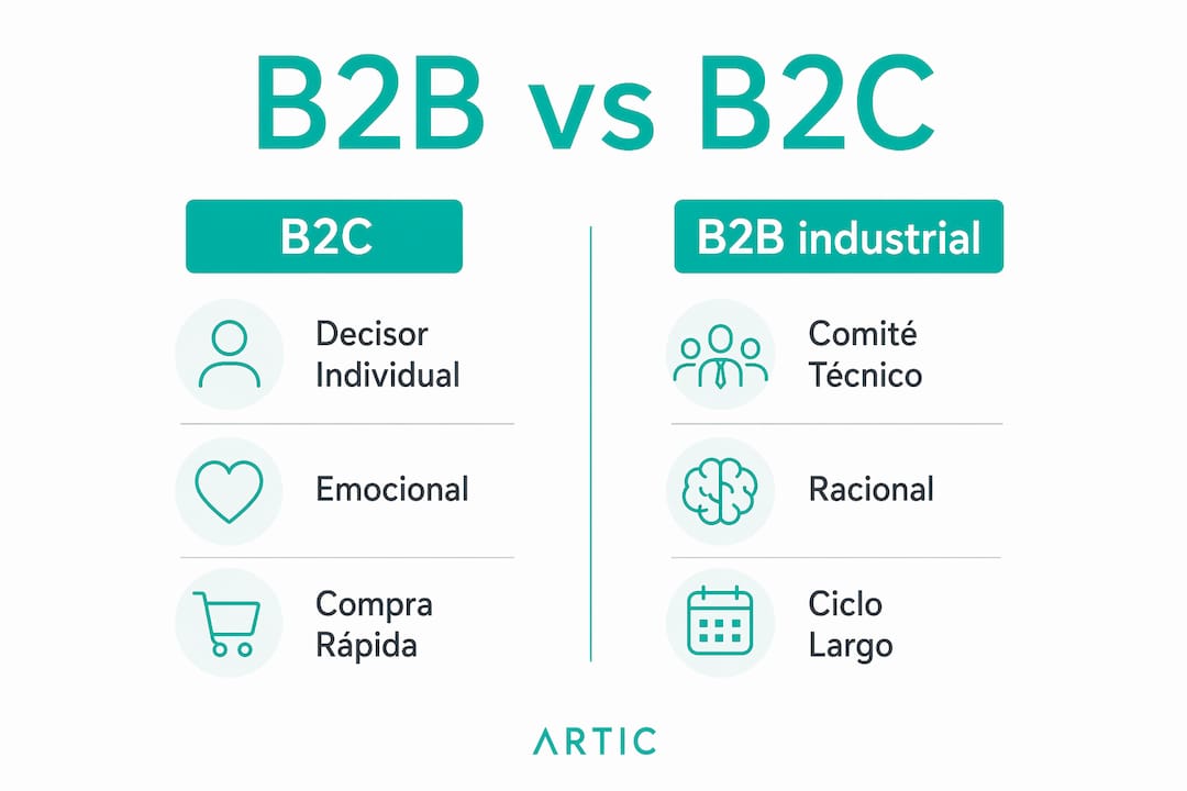 Comparativa visual sobre las diferencias entre el email marketing para empresas (B2B) y para consumidores finales (B2C)