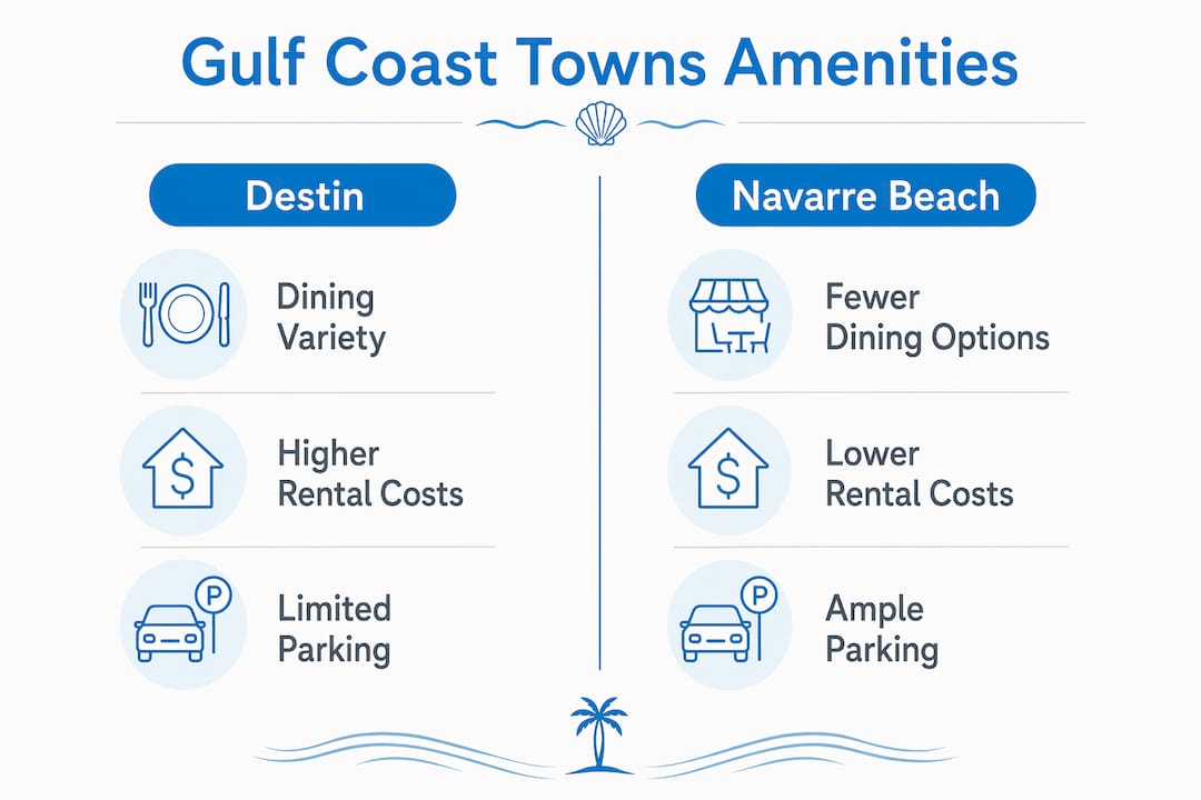 Infographic comparing amenities of Destin and Navarre Beach