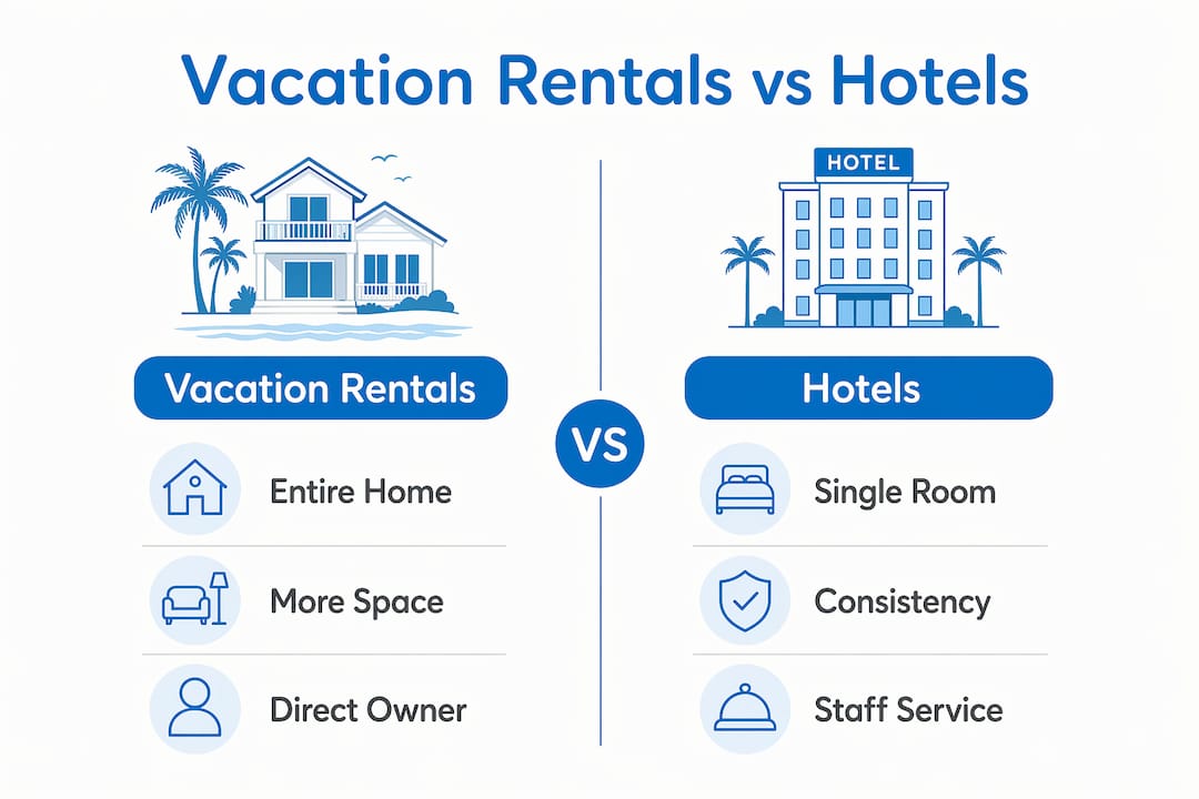 Infographic comparing vacation rentals and hotels