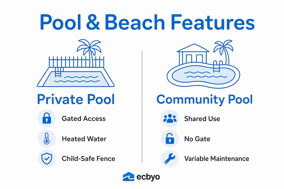 Infographic comparing private and community pool features