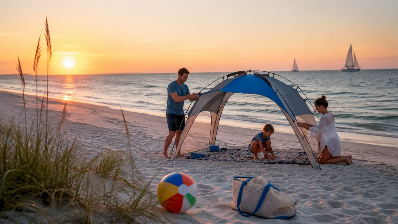 Family enjoying calm Emerald Coast beach