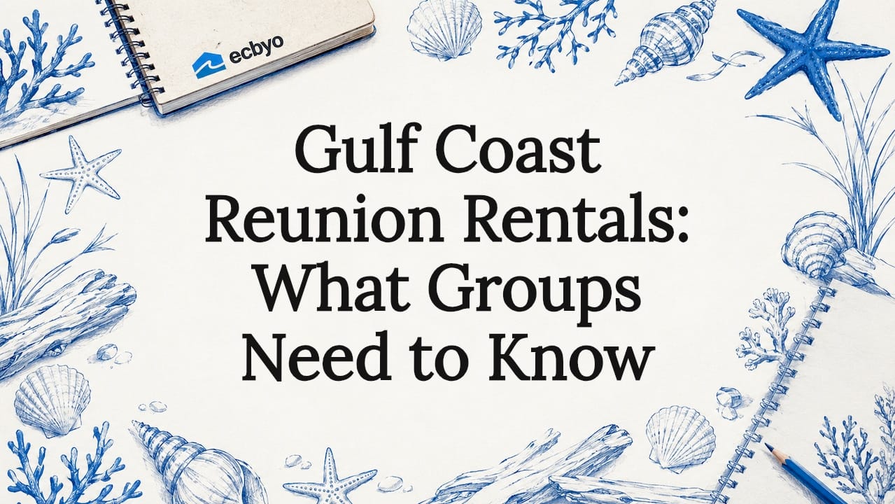 Decorative title card with Gulf Coast coastal illustrations