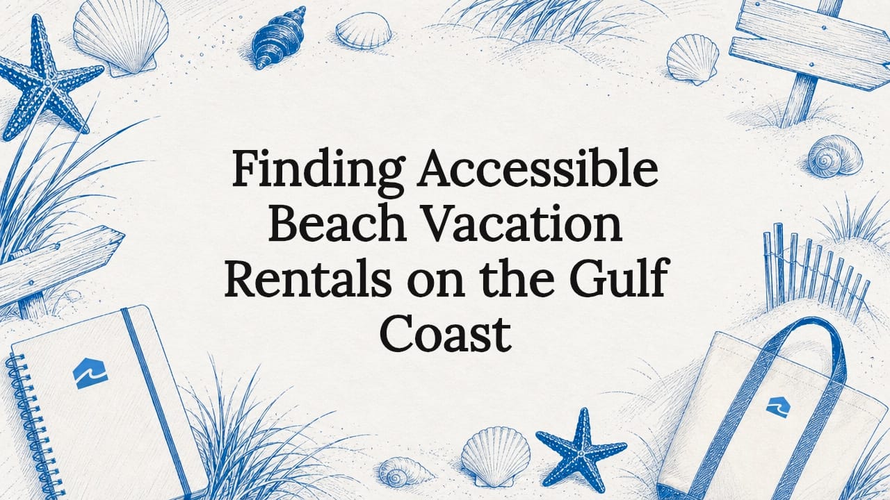 Decorative title card illustration with beach-themed sketches
