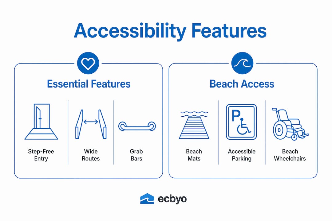 Infographic comparing essential and beach access features for rentals