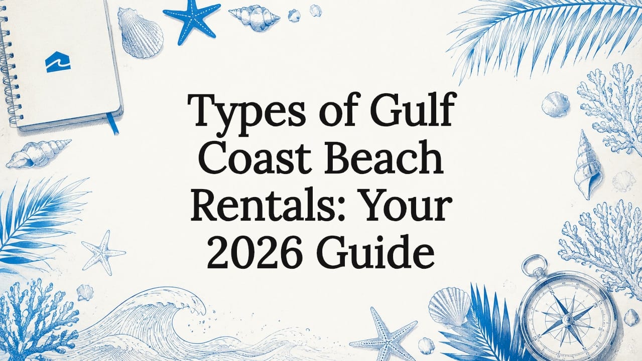 Decorative beach rental title card illustration