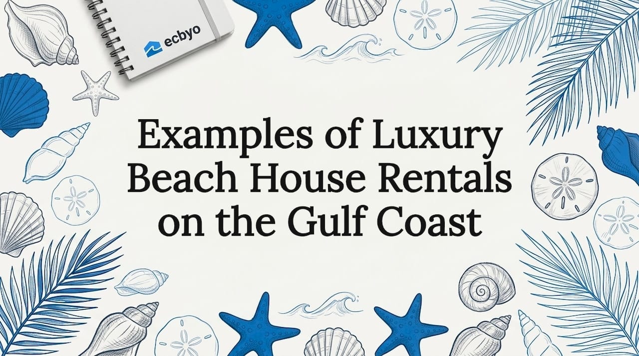 Decorative luxury beach house title card illustration