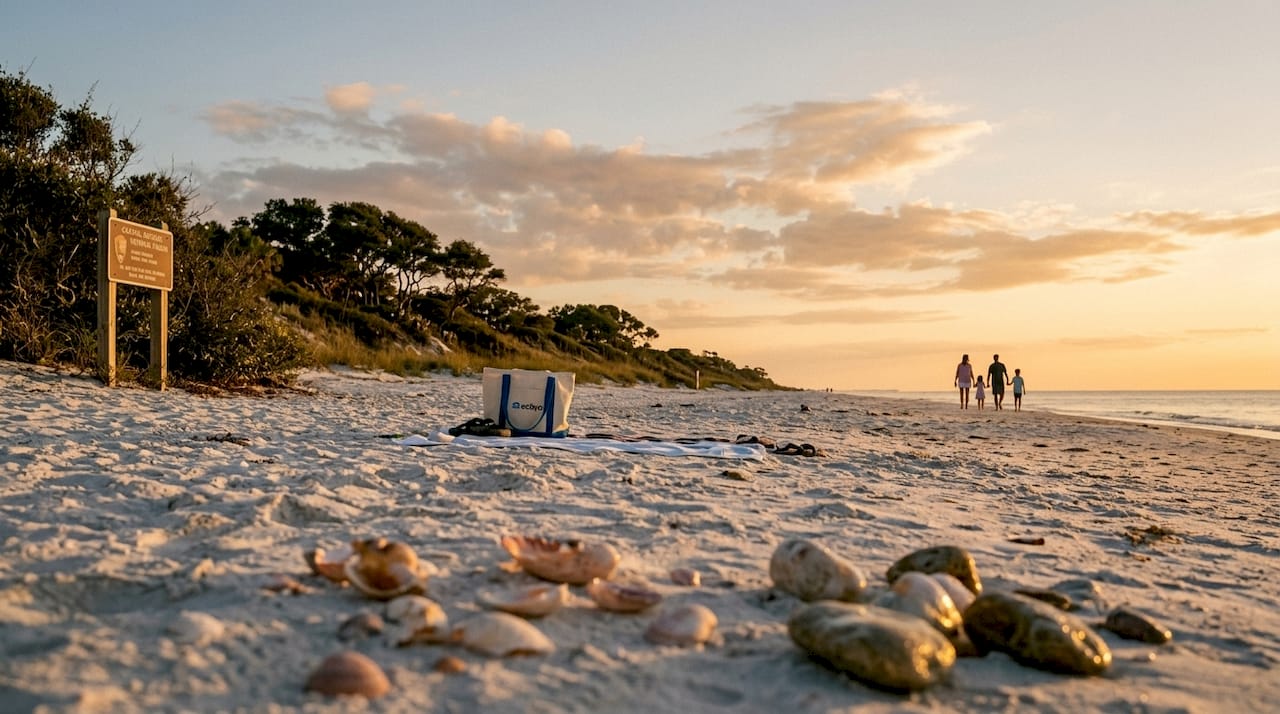 Sunlit pristine Gulf Coast national beach park shore