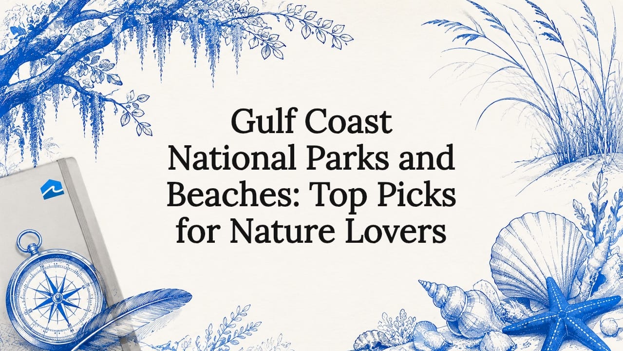Decorative Gulf Coast nature title card illustration