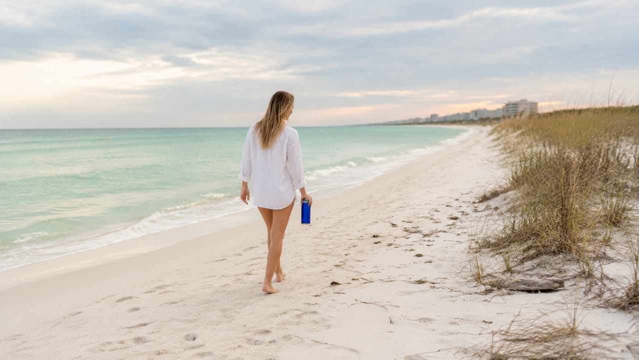 White quartz sand beach with green water in Destin