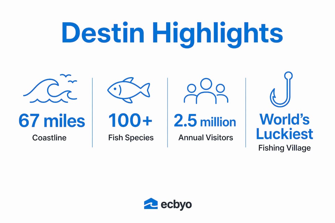 Infographic showing Destin key statistics and highlights