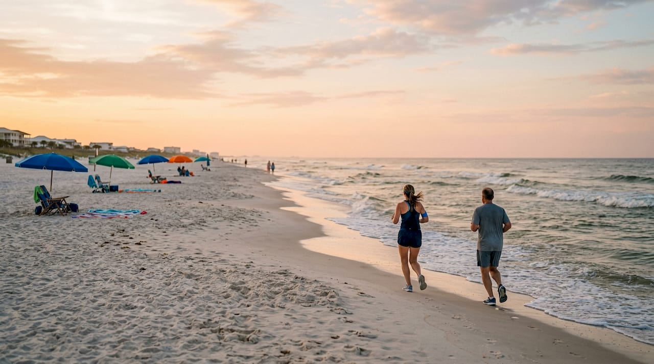 Sunrise coastal view of Gulf Shores Alabama beach town