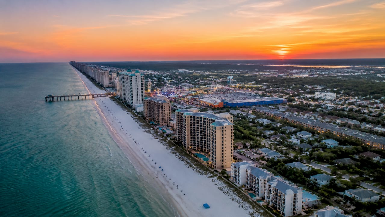 Aerial view showing Panama City Beach condo zones
