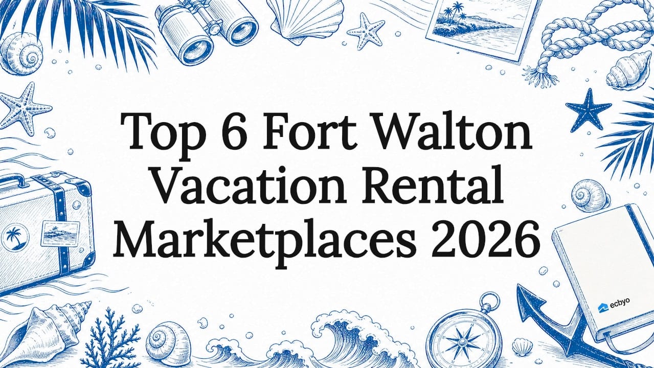 Decorative vacation rental title card illustration