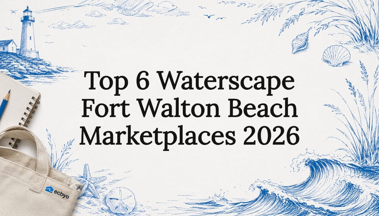 Decorative waterscape title card illustration