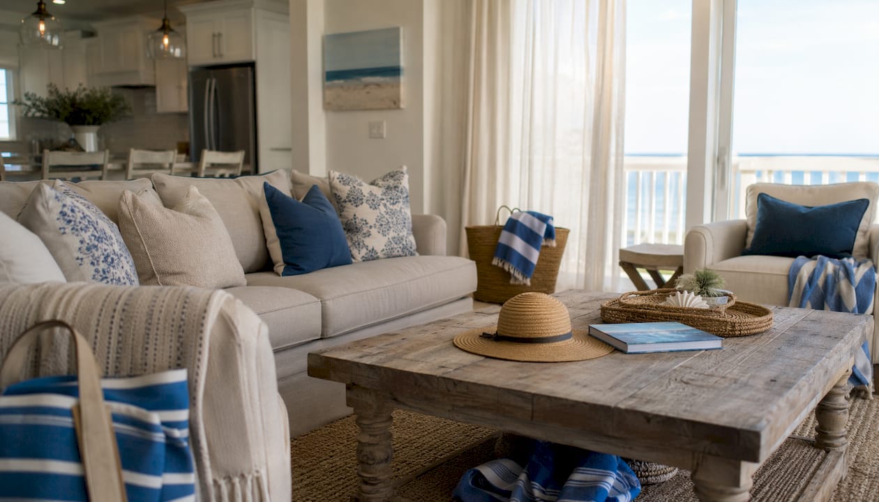 Cozy beach house living room interior