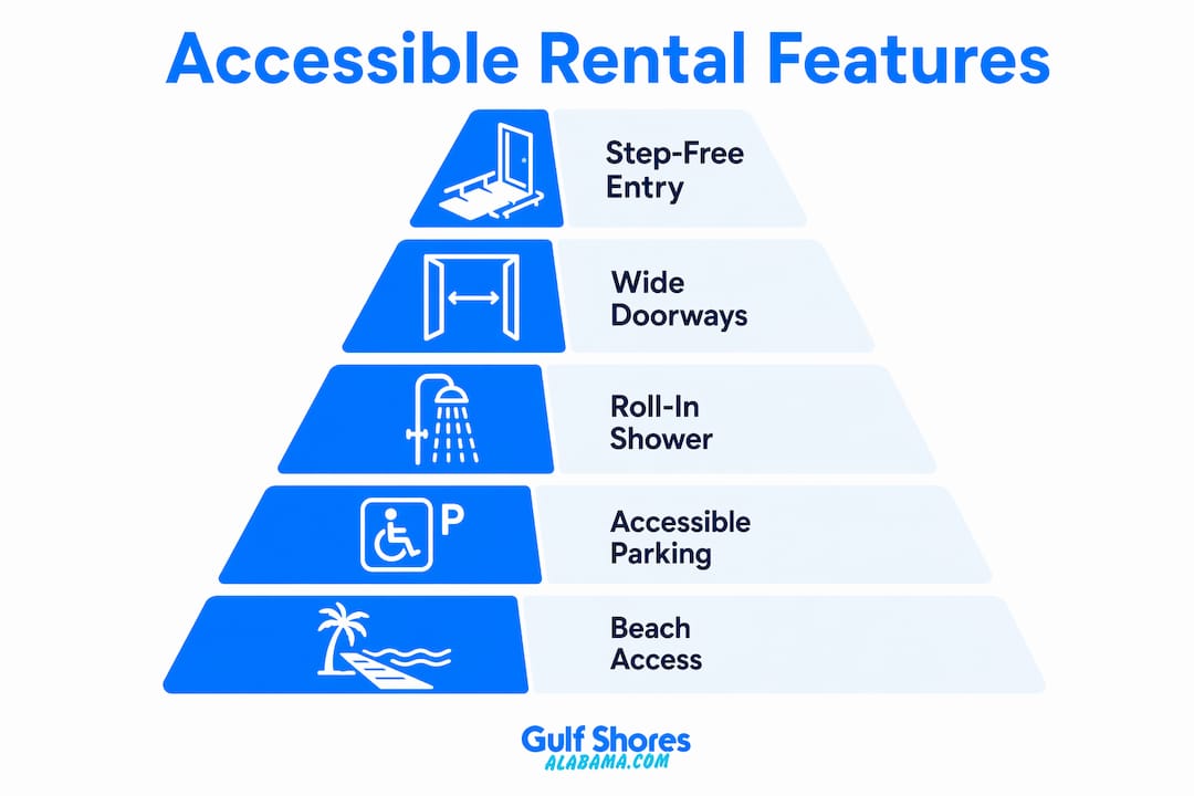 Infographic showing hierarchy of accessibility features for beach rentals