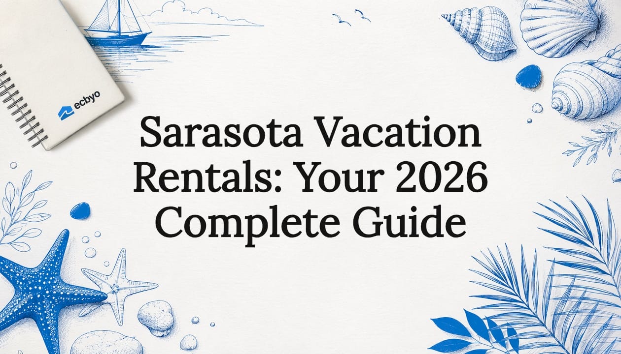 Decorative title card illustration with coastal motifs
