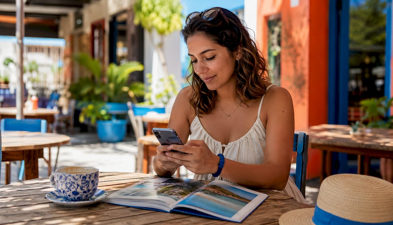Hands browsing vacation rental bookings smartphone