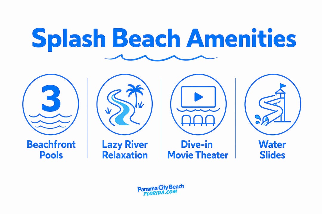 Infographic highlighting Splash Beach Resort key amenities