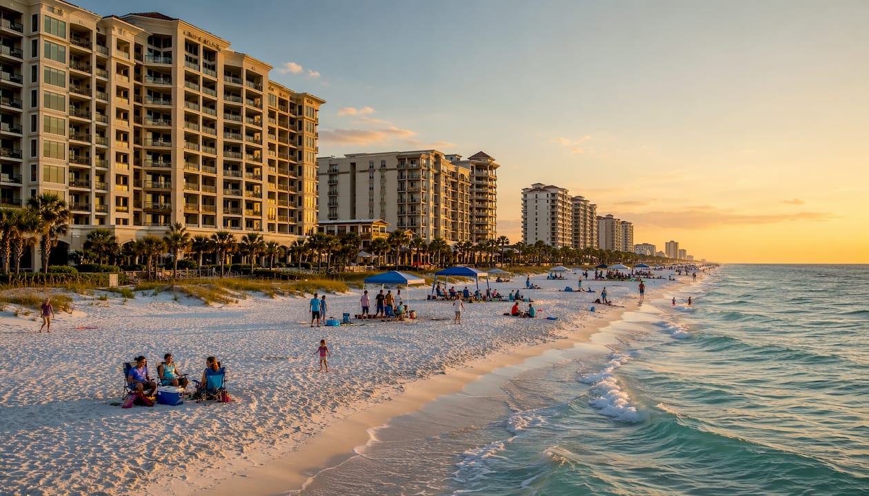 Panama City Beach beachfront condo buildings panorama