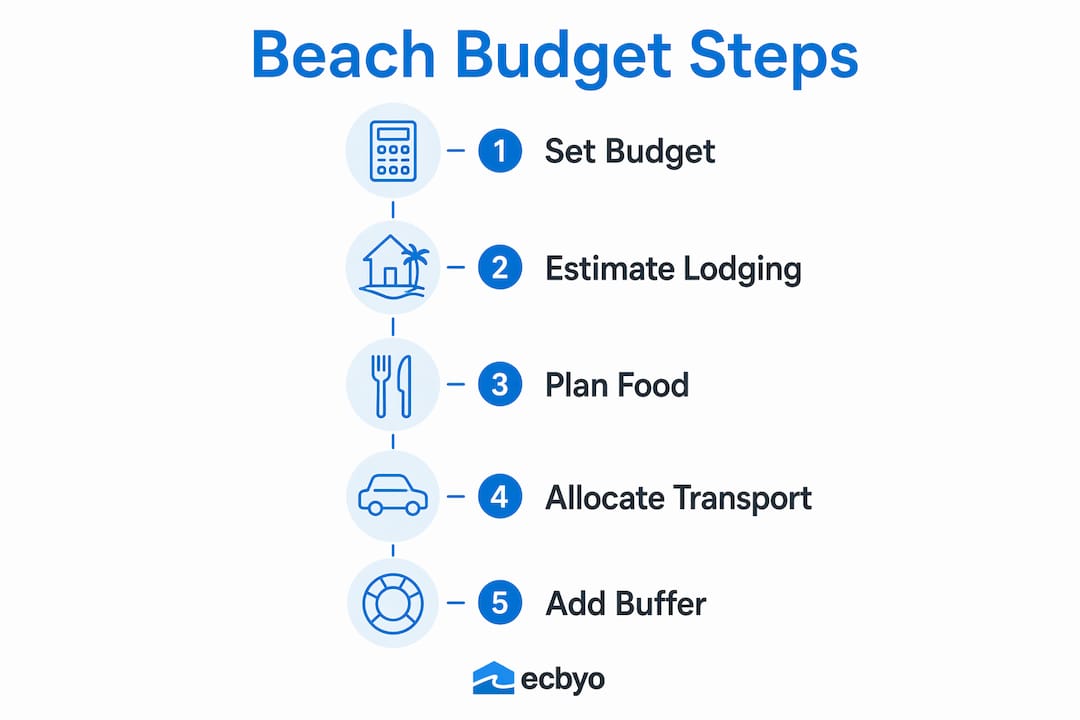 Infographic showing five key steps for beach vacation budgeting