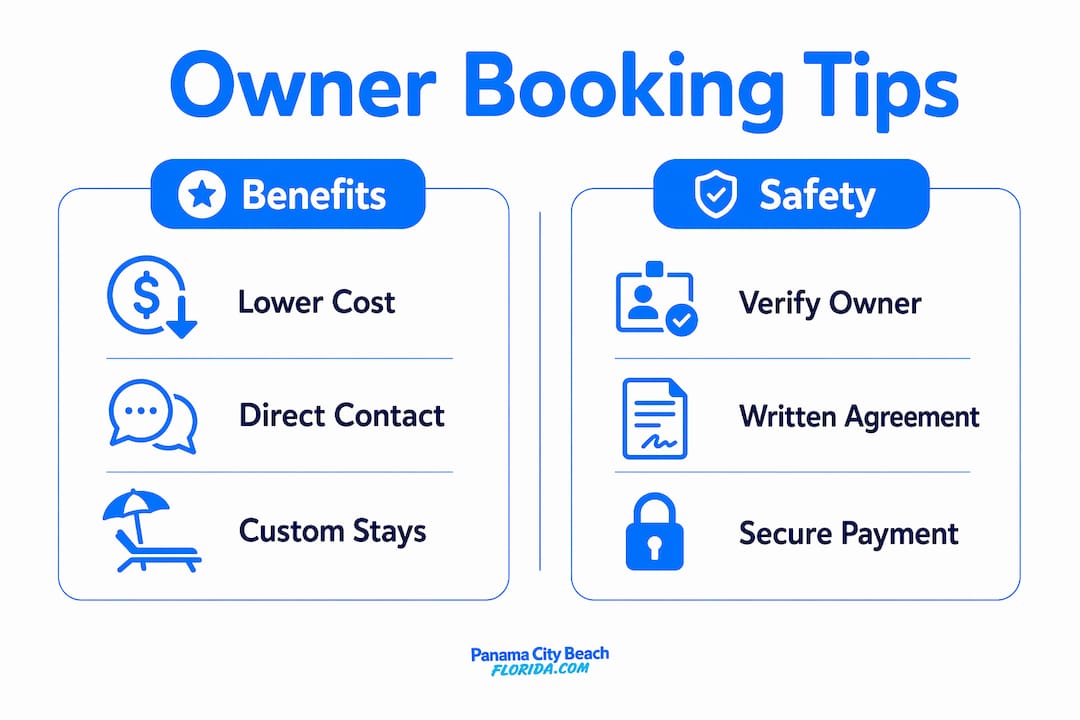 Infographic comparing rental booking benefits vs. safety tips