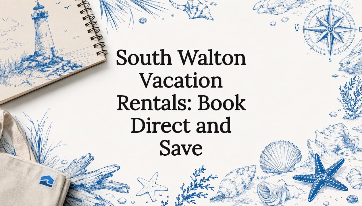 Decorative title card illustration with coastal elements