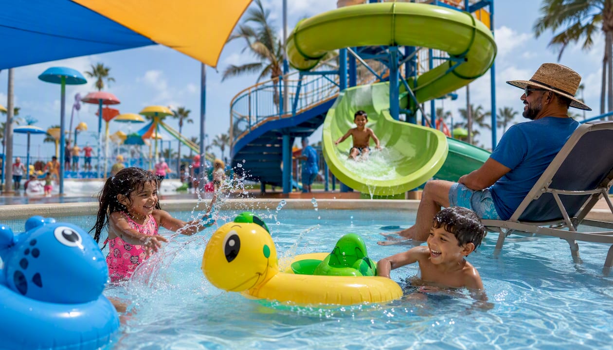 Children and parents enjoying Panama City Beach water park