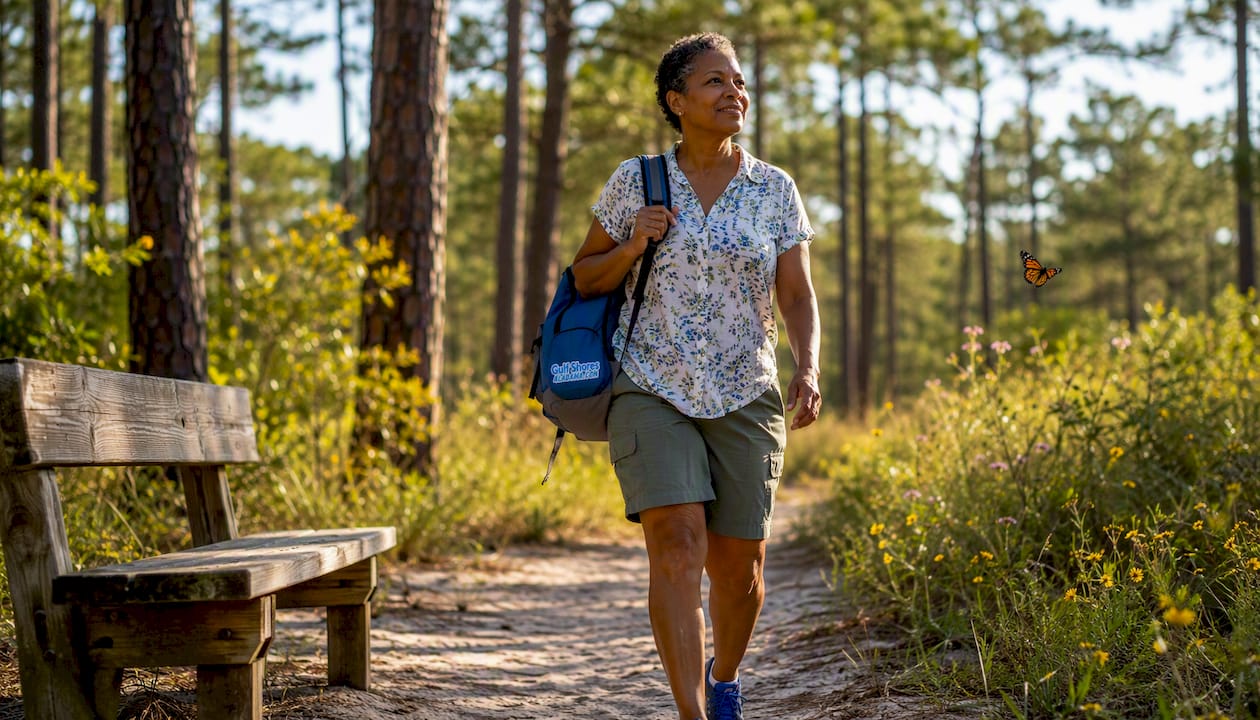 Woman hiking on Gulf State Park trail