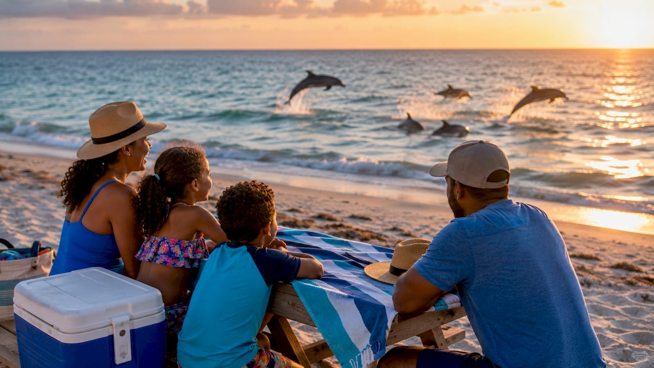Family on dolphin cruise spotting dolphins