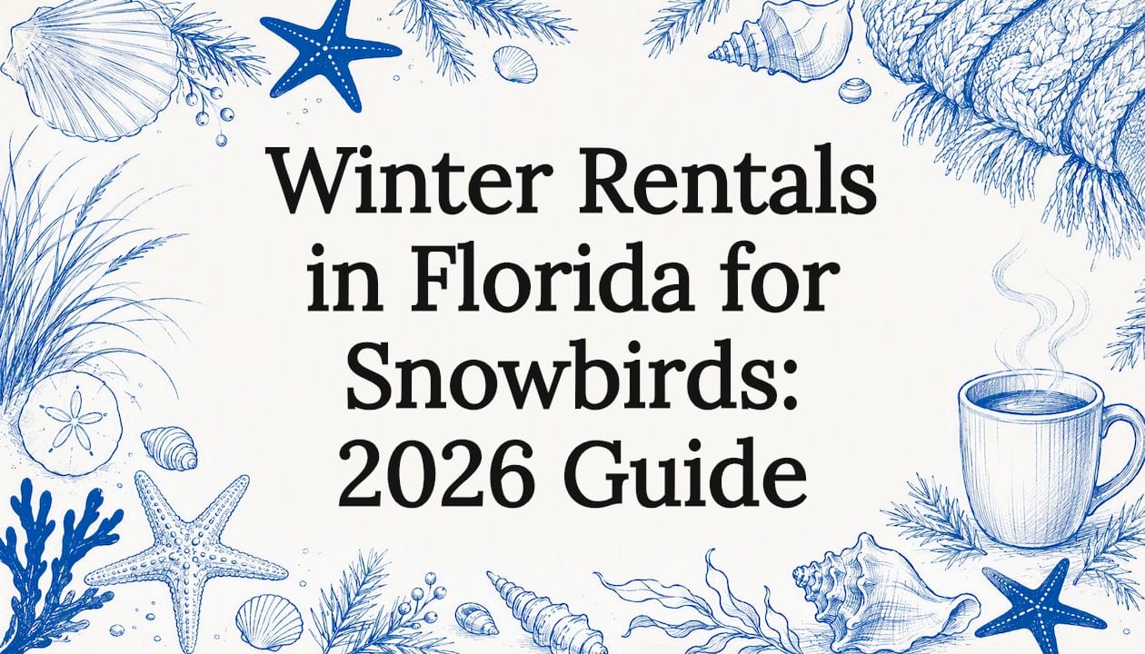 Decorative title card with winter coastal elements
