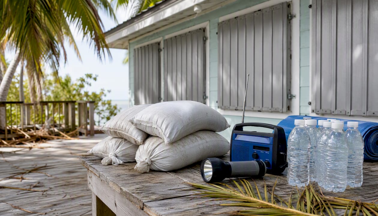 Hurricane season prep on a Florida Keys cottage porch