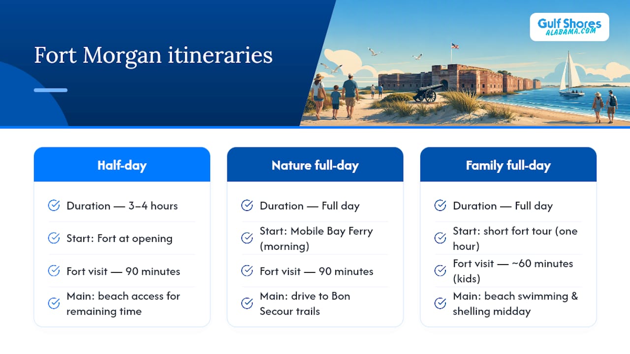 Comparison diagram of Fort Morgan visit itineraries