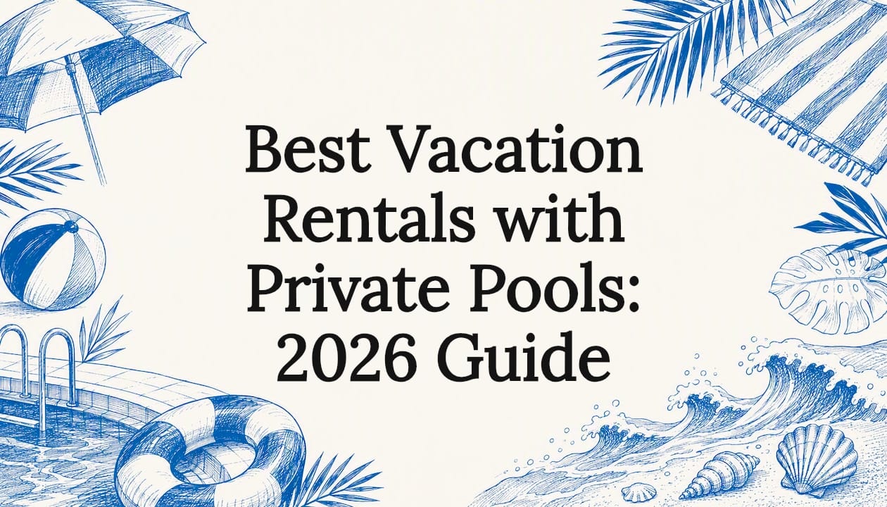 Decorative title card illustration with vacation pool elements