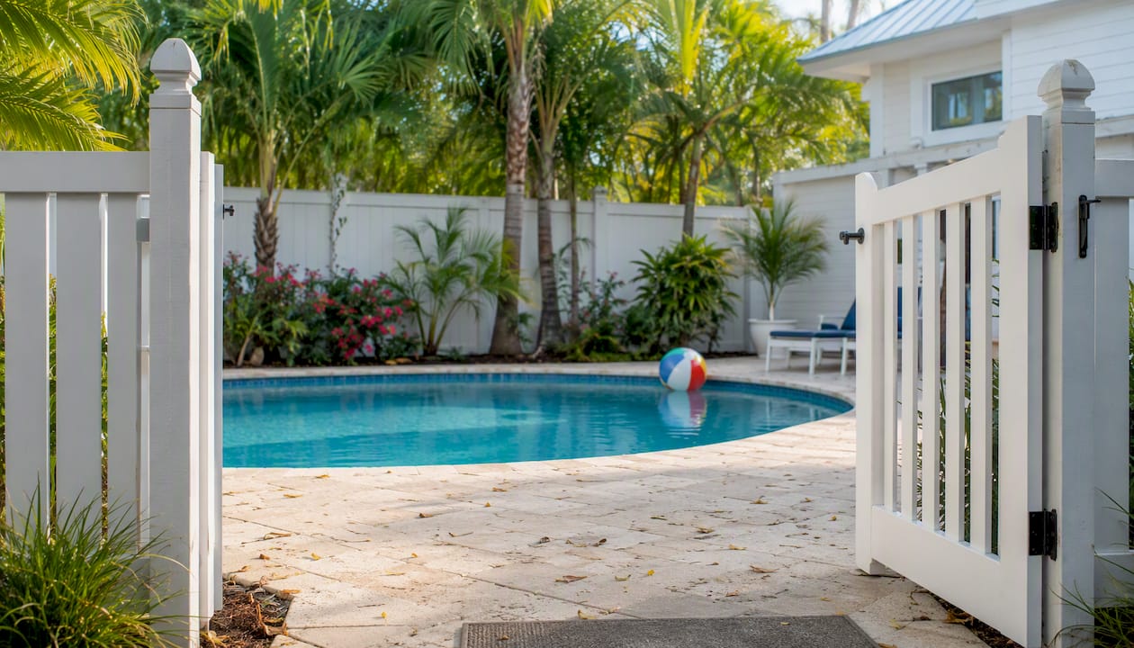 Private fenced pool with gated access at vacation rental